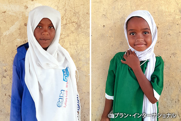 写真：写真左：ハリマさん、12歳／写真右：タティールさん、7歳　対象校の生徒