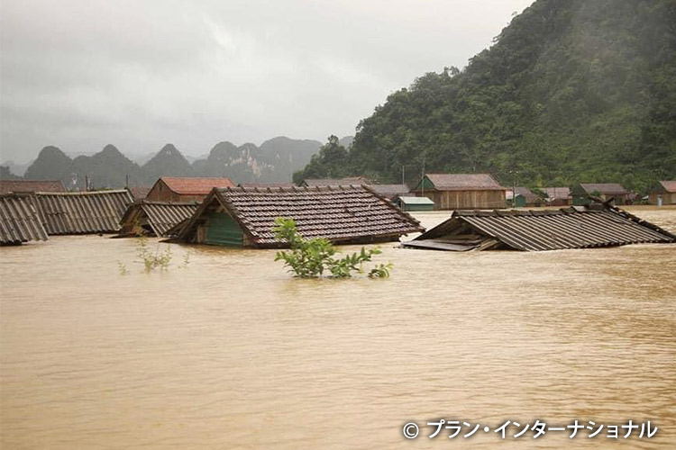 写真：洪水で屋根まで水没した地区（クアンチー活動地域）
