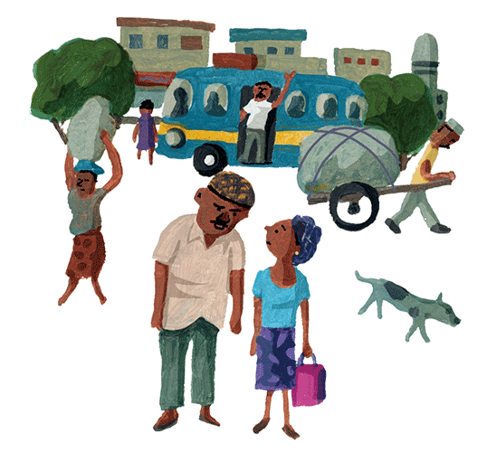 イラスト：村の男性はアデルを別の男性に引き渡す