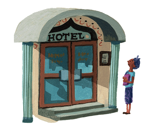イラスト：ホテルを訪れたアデル