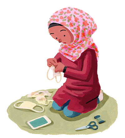 イラスト：マスク作り講習会に参加