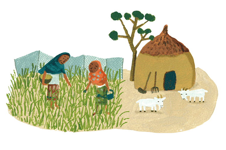 ザリカは自宅で勉強を続けながら、母親の家庭菜園を手伝った