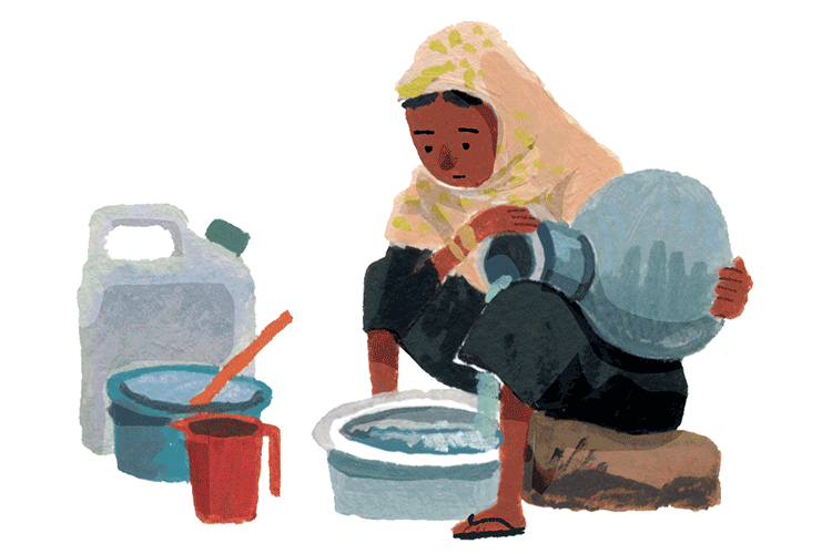 イラスト：スゥエが家の仕事をしています