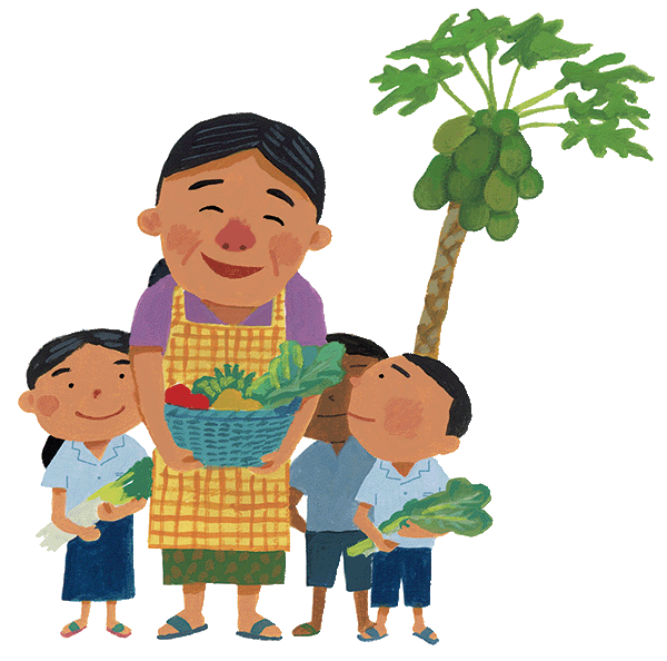 イラスト：「子どもたちが私の料理を気に入ってくれるのが本当に嬉しい。愛情が最高の食材です」と語るペル