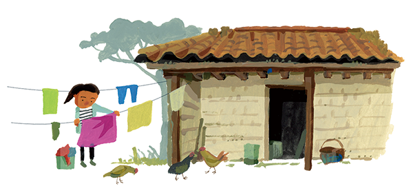 イラスト：次にアンヘラは家庭訪問を開始しました。