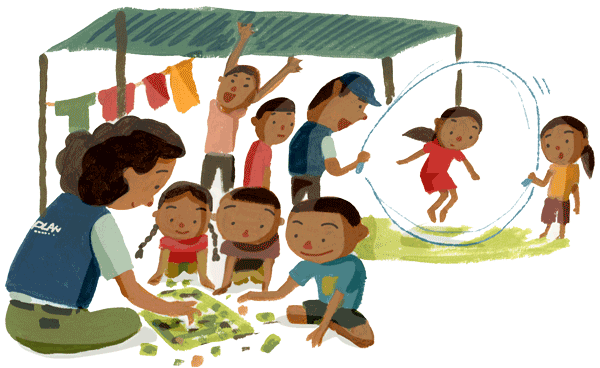 イラスト:ハイダーは震災直後、「どうして家に帰れないの?」と路上にたたずむ子どもたちをたくさん目にしました。