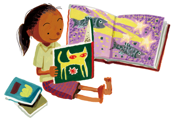 イラスト：13歳のマルシアは、8歳のときから「移動図書館」を利用しています。