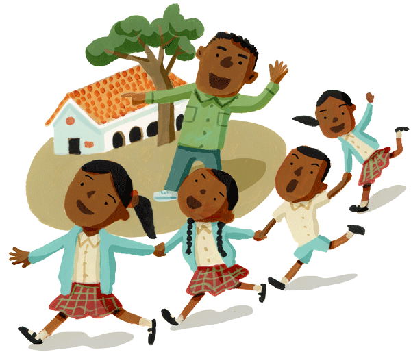 イラスト：2020 年に開始した「移動図書館」は対象地域を拡大し、教育省や学校と連携を深め、これまでに2万人以上の子どもたちが利用しています。