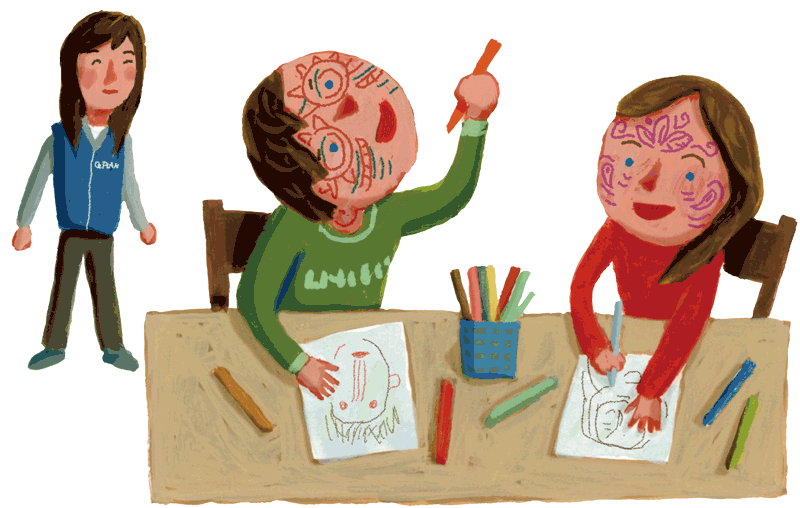 イラスト:今回の新プロジェクトでは、ポーランドに滞在する子どもたちの現状を調査し、必要な支援につなげます。