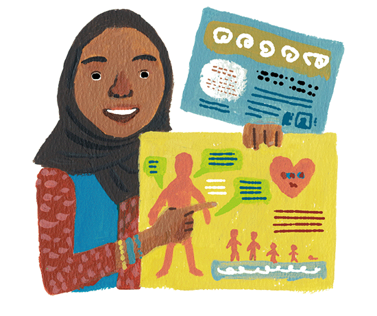 イラスト：啓発活動をするヤスミン