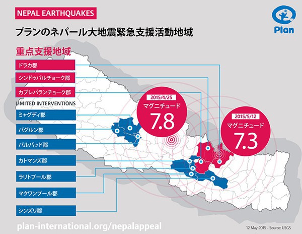 プランのネパール大地震緊急支援活動地域