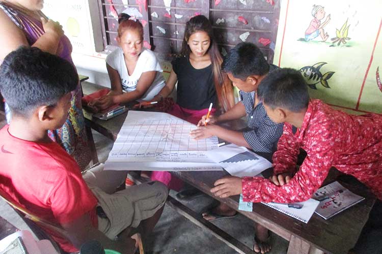 小学校で行われた防災リスク調査(ネパール) / ©プラン・インターナショナル