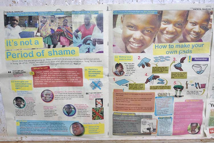 写真：ウガンダの小学校で見かけた新聞記事。生理が特集されていた