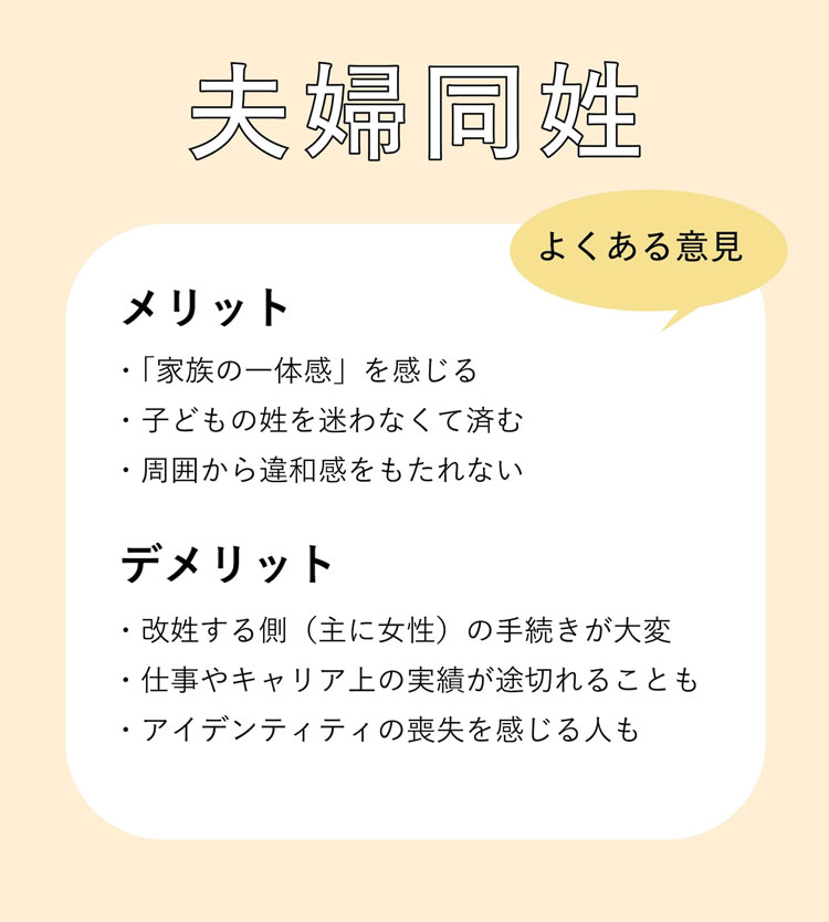 リスト：夫婦同姓　メリットとデメリット