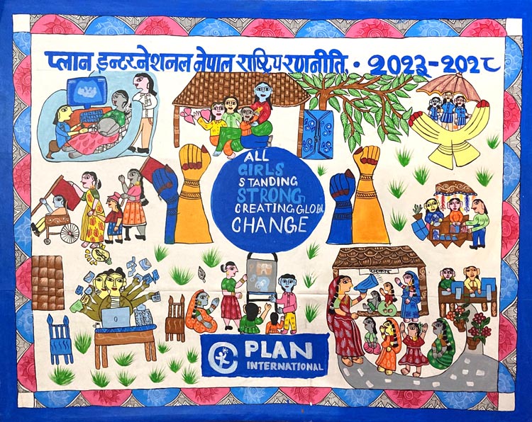 写真：ジャナクプールの伝統ミティラアートを使った啓発活動