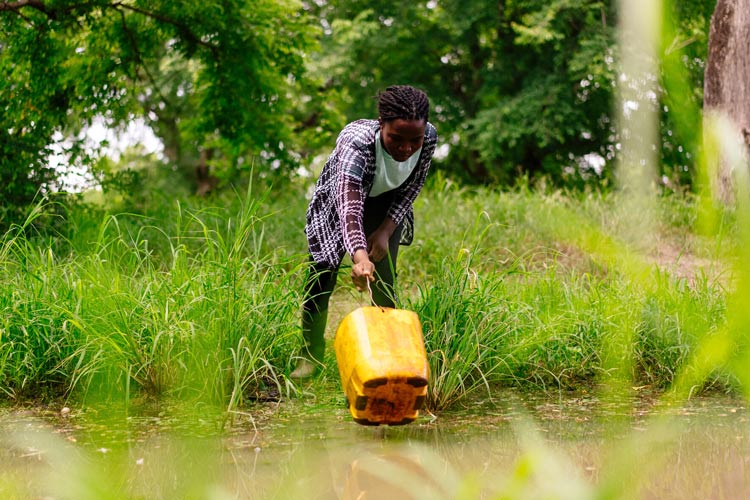 写真:川から水を汲む女性（ガーナ）
