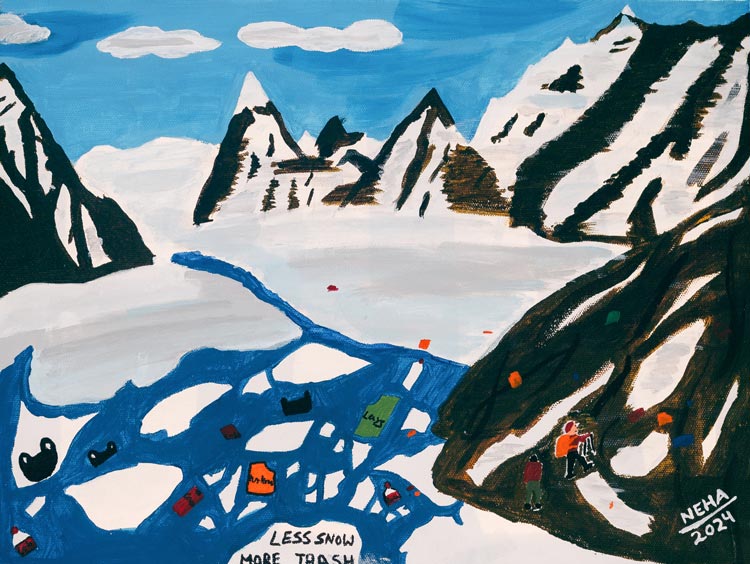 写真:「雪は減り、ゴミが増えた」とのメッセージを込めたユースの絵(ネパール)