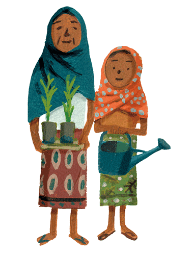 ザリカの母親は家庭菜園の作り方を習い