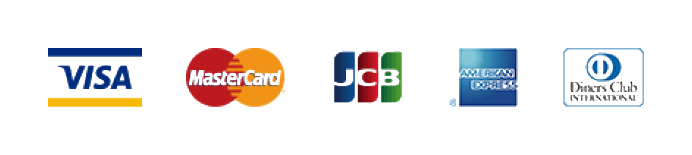 VISA、Master Card、JCB、American Express、Diners Club