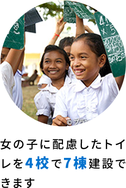 女の子に配慮したトイレを4校で7棟建設できます