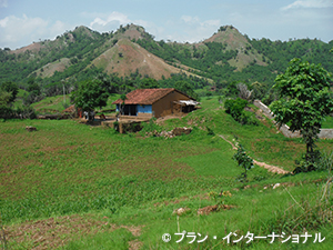 写真：山間部に位置する活動対象地域（ウダイプール県）