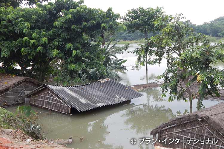 写真：屋根まで浸水した家（インド）