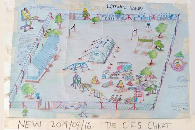 子どもが書いた「子どもひろば」の地図（ウガンダ）/ ©プラン・インターナショナル