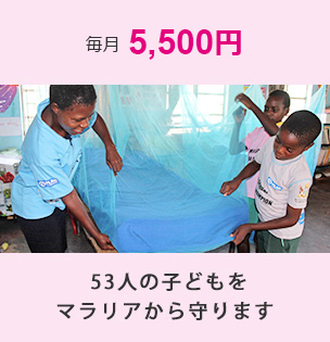 毎月5500円 53人の子どもをマラリアから守ります