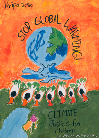 写真:ネパールの子どもが描いた地球温暖化を憂える絵