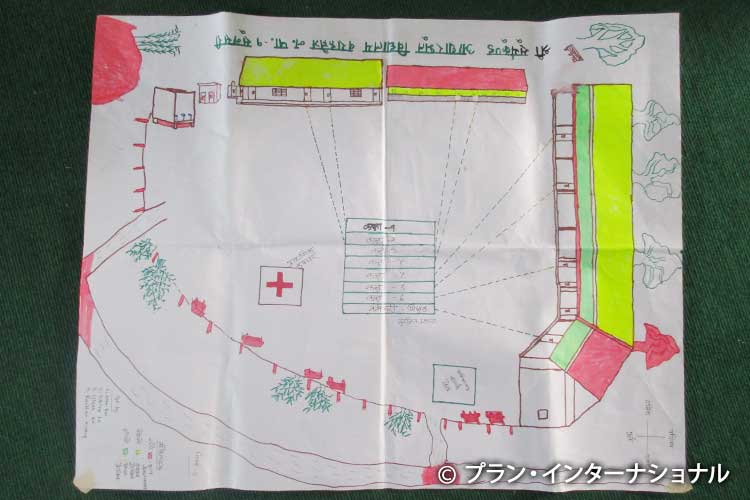 写真：子どもたちが作成したコミュニティの防災地図（ネパール）